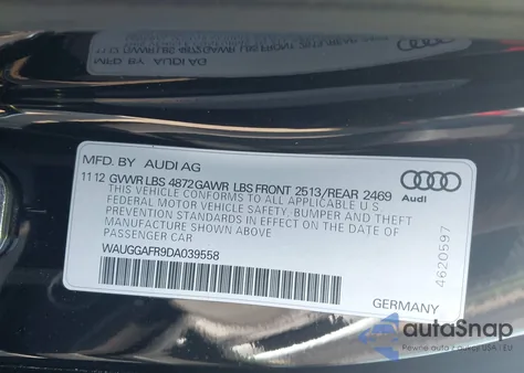 2013 Audi S5 3.0T Premium Plus из США, поврежденный, VIN WAUGGAFR9DA039558